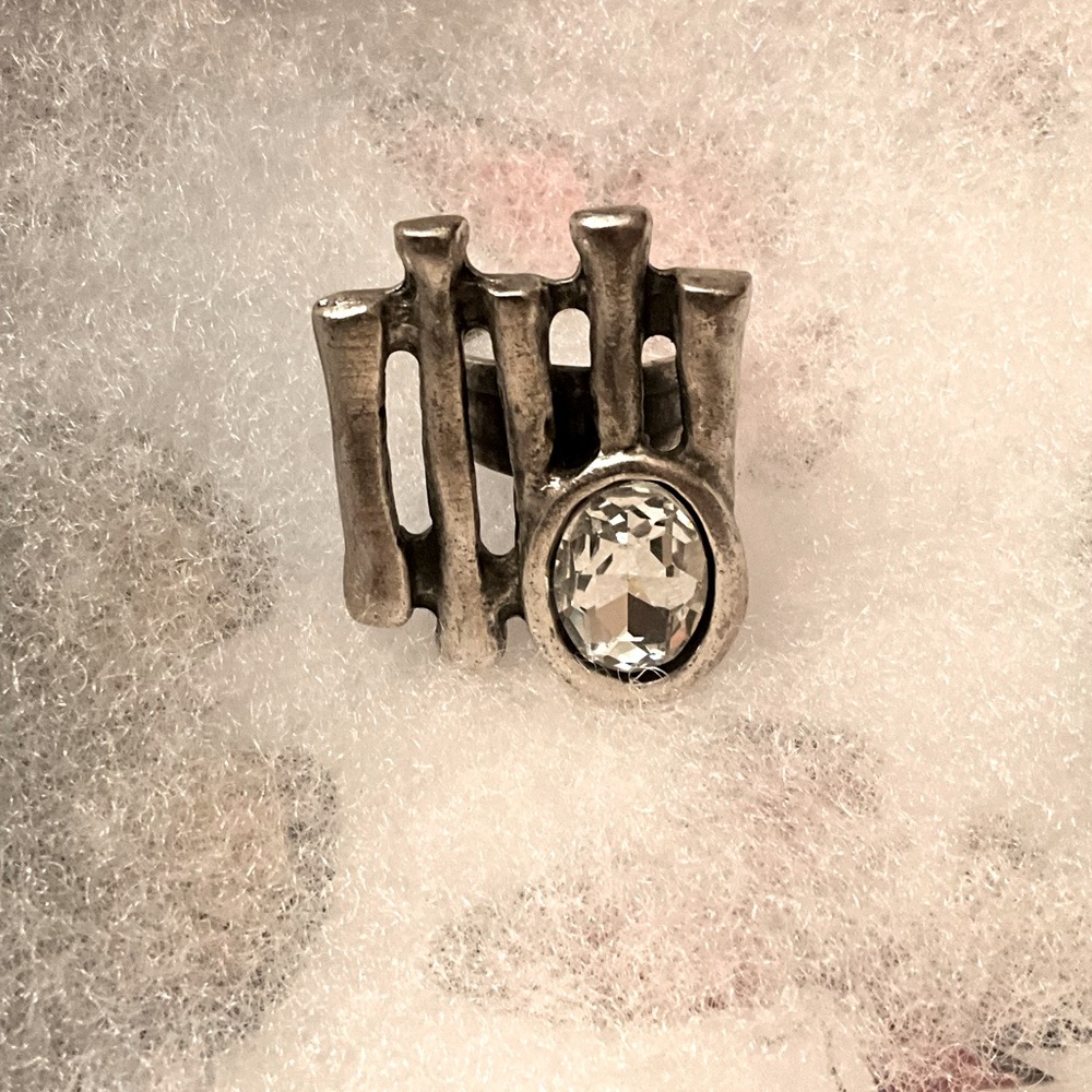 Silver Ring With Large Clear Rhinestone - image 1